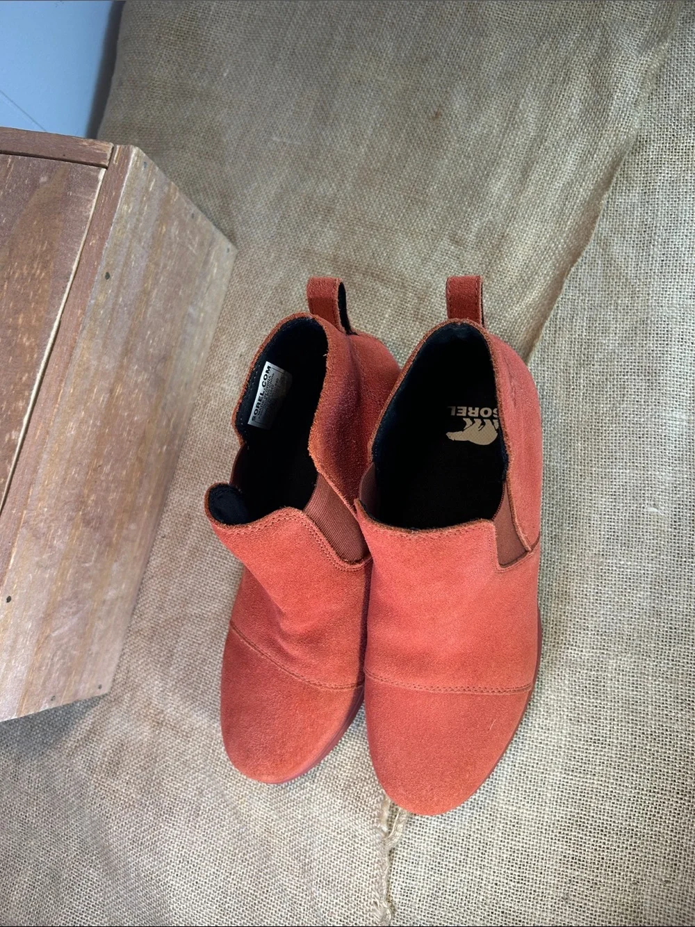 Sorel Orange Suede Chelsea Wedge Booties